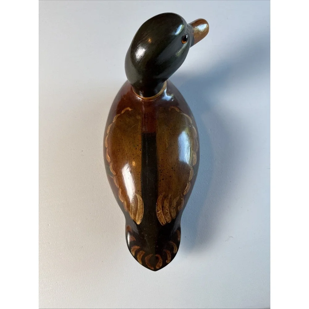 Vintage Hand Carved Painted Mallard Duck Decoy Wood Glass Eyes Folk Art Decor